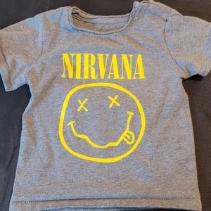 Nirvana T-shirt 12 Months 12m Yellow Smiley Face Faded Top Vintage Rock Band